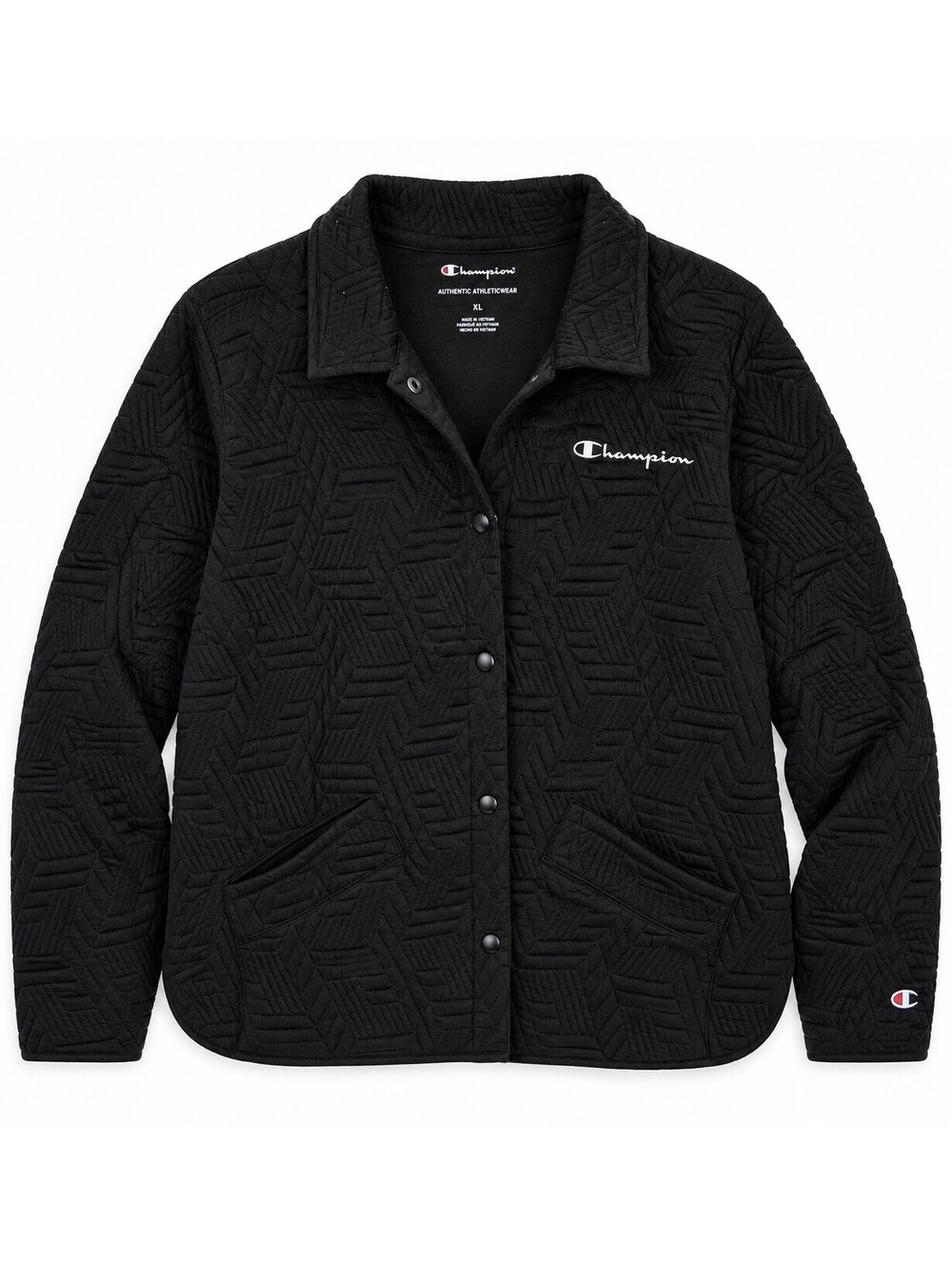 Champion Women’s Large Black Quilted Snap Front Jacket Geometric Logo